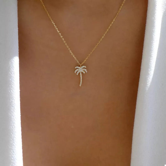 Palm Tree Pendant Necklace - Gold & Silver Plated Women's Jewelry - minbolu -