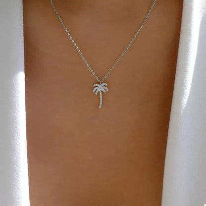 Palm Tree Pendant Necklace - Gold & Silver Plated Women's Jewelry - minbolu -