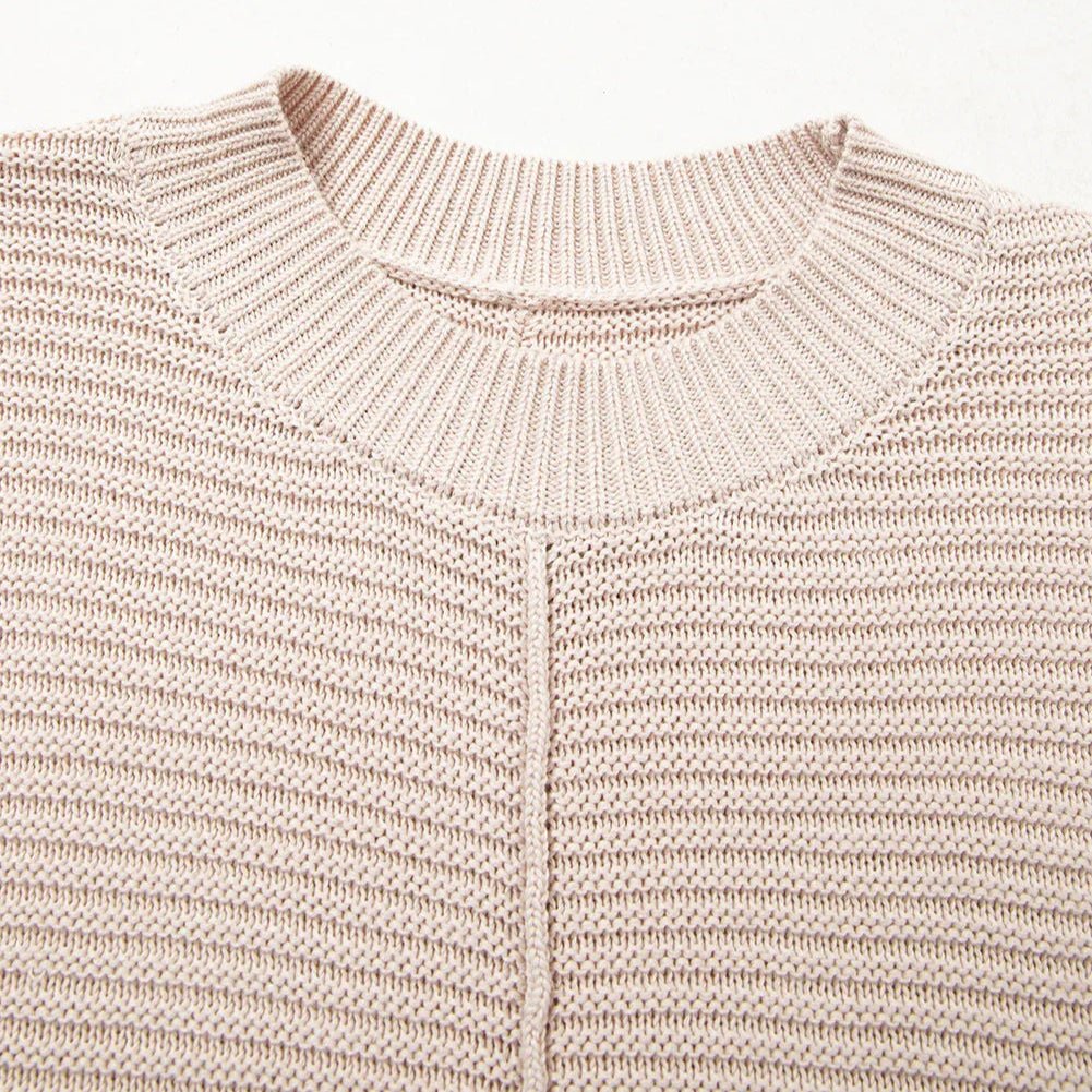 Parchment Mixed Texture Patchwork Knitted Lantern Sleeve Sweater - minbolu -