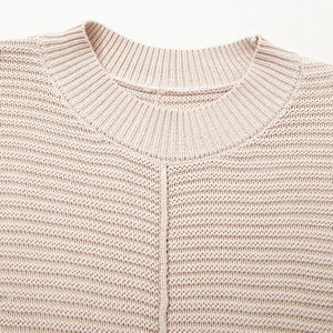 Parchment Mixed Texture Patchwork Knitted Lantern Sleeve Sweater - minbolu -