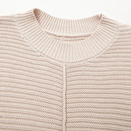 Parchment Mixed Texture Patchwork Knitted Lantern Sleeve Sweater - minbolu -