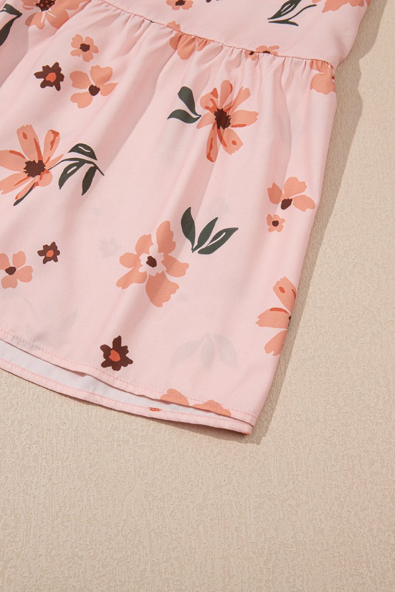 Pink Floral Maxi Dress - V Neck Smocked Boho Dress with Ruffle Hem - Maxi Dresses - minbolu