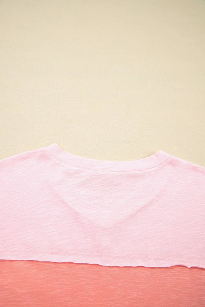 Pink Flower Patched Exposed Seam Top – Feminine and Modern - minbolu