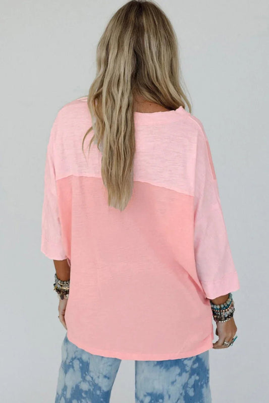 Pink Flower Patched Exposed Seam Top – Feminine and Modern - minbolu