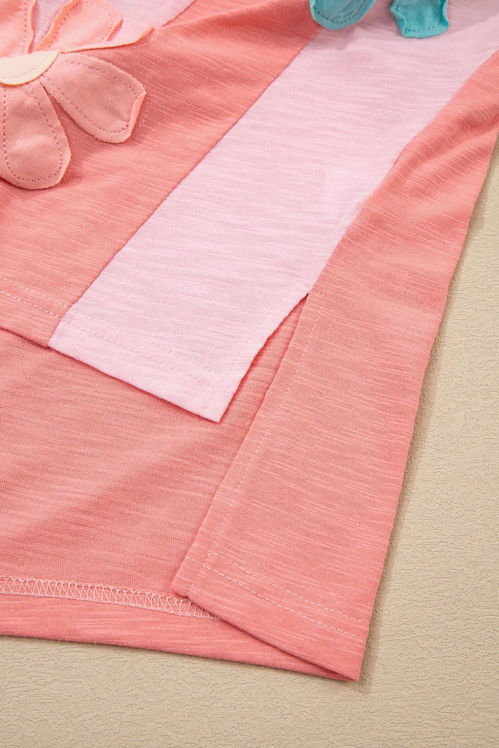 Pink Flower Patched Exposed Seam Top – Feminine and Modern - minbolu -