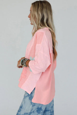 Pink Flower Patched Exposed Seam Top – Feminine and Modern - minbolu -