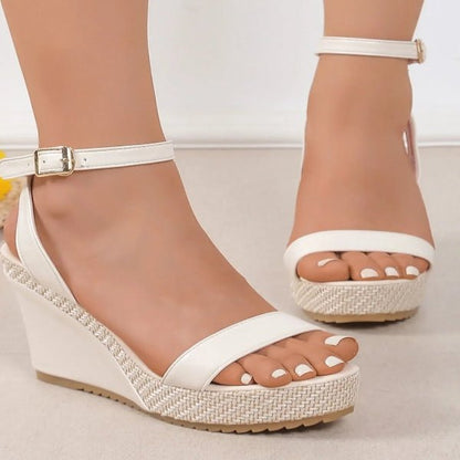 Platform Wedge Sandals with Ankle Strap - Comfortable High Heel - minbolu