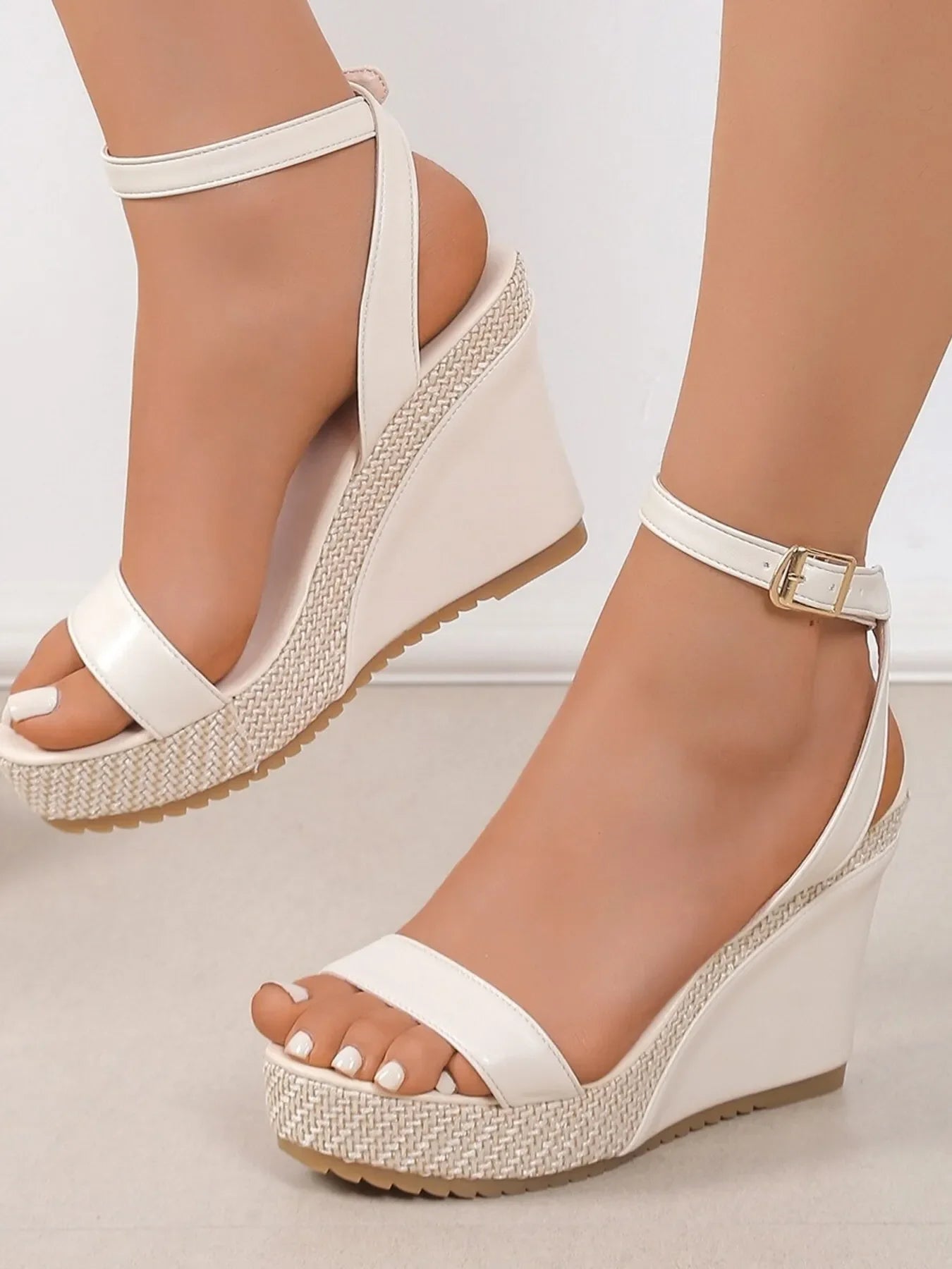 Platform Wedge Sandals with Ankle Strap - Comfortable High Heel - minbolu