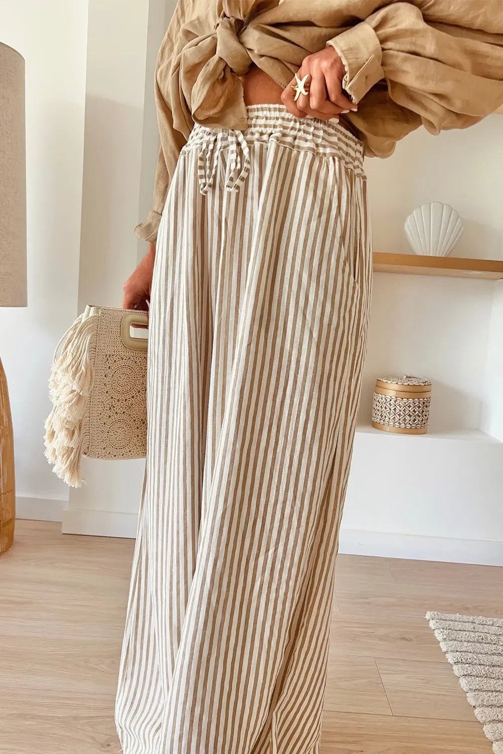 Plus Size Striped Wide Leg Pants - minbolu