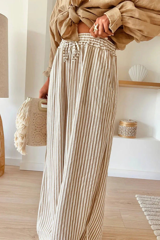 Plus Size Striped Wide Leg Pants - minbolu -