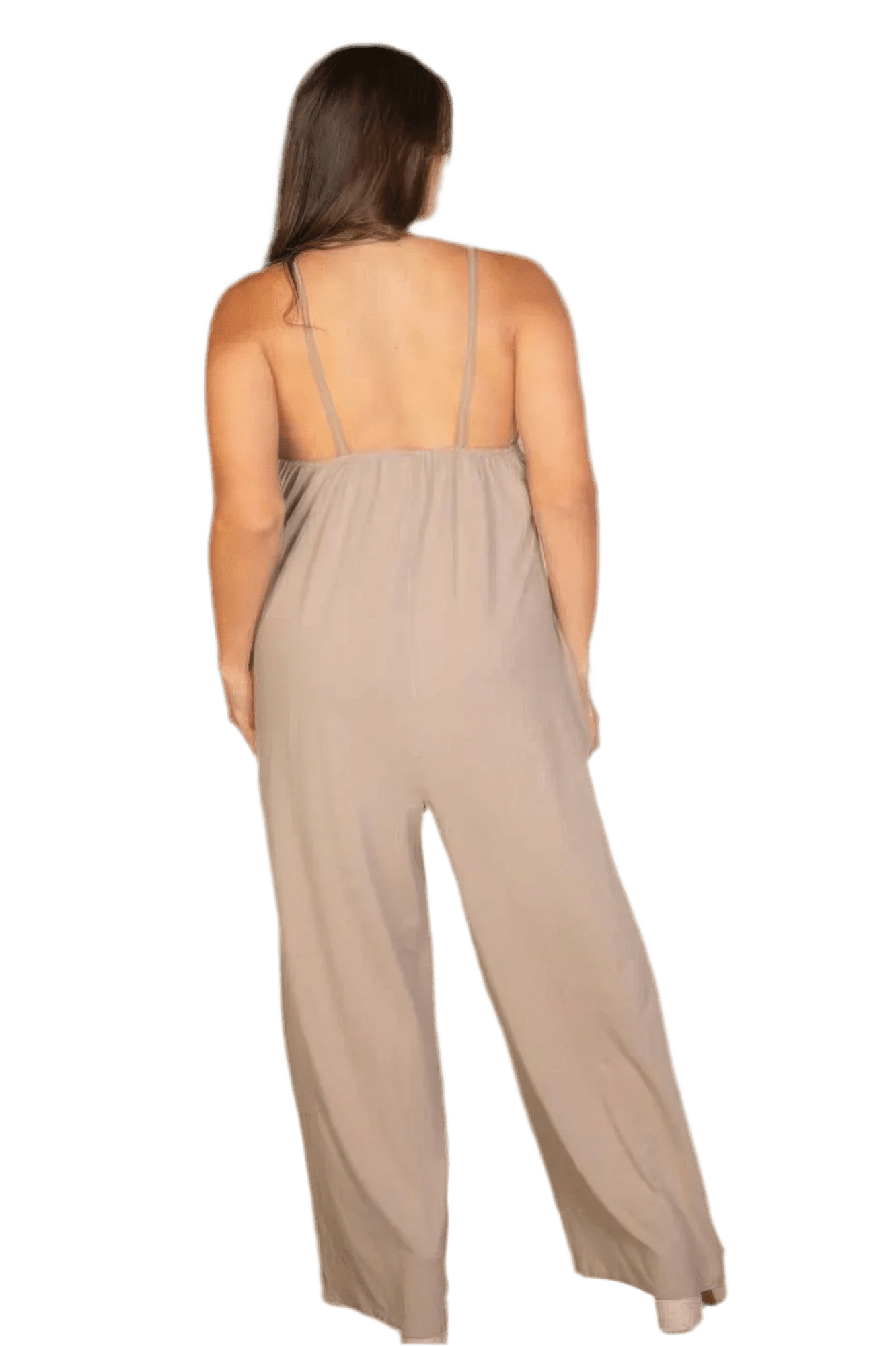 Plus Spaghetti Strap Solid Wide Jumpsuit - minbolu