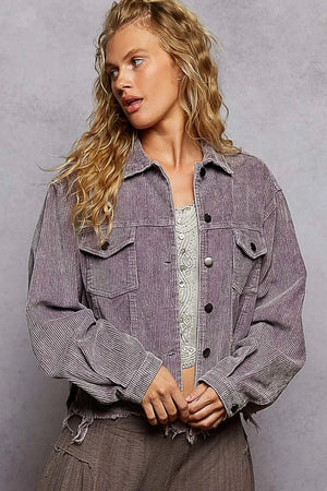 POL Button Down Corduroy Trucker Jacket - minbolu -