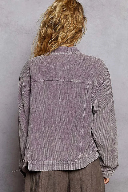 POL Button Down Corduroy Trucker Jacket - minbolu