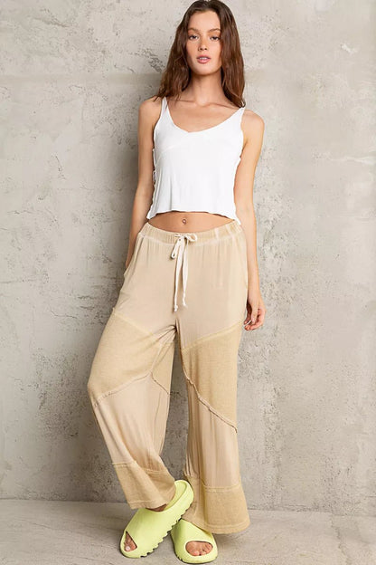 POL Elastic Waistband Wide Leg Pants with Drawstring - minbolu -