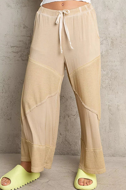 POL Elastic Waistband Wide Leg Pants with Drawstring - minbolu -