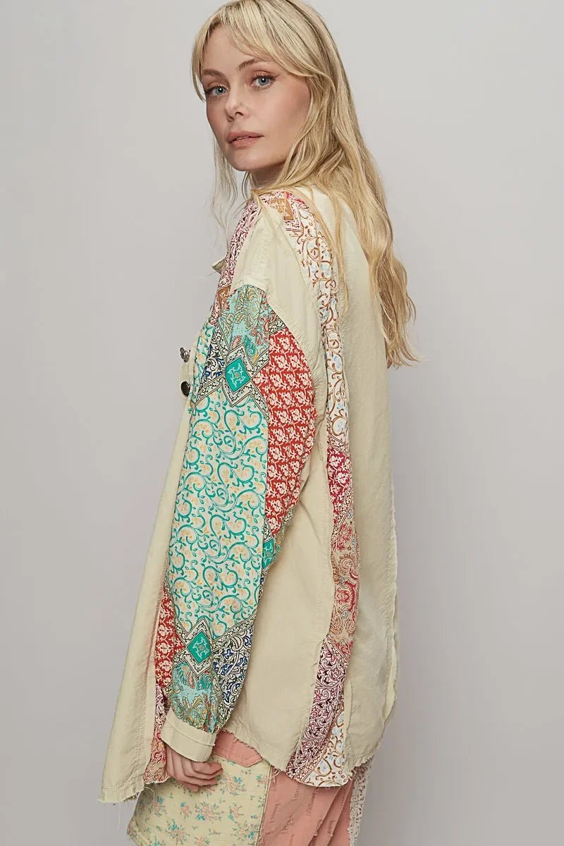 POL Printed Button Up Oversized Shirt - minbolu -