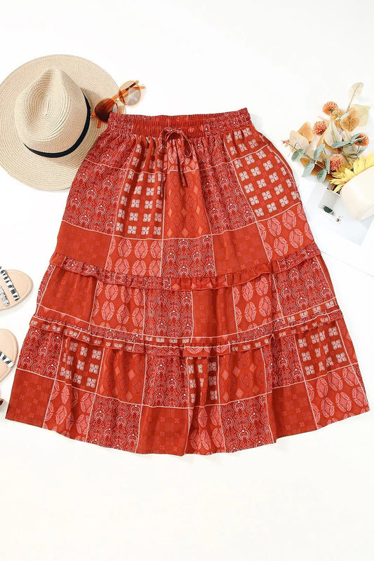 Printed Drawstring Midi Skirt - Stylish & Comfortable - minbolu -