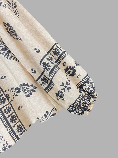 Printed Long Sleeve Blouse - minbolu -