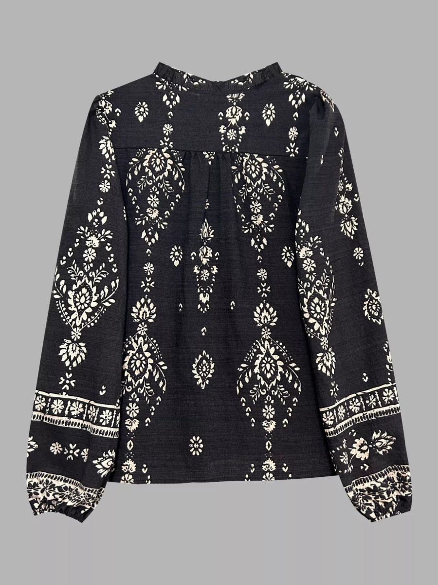 Printed Long Sleeve Blouse - minbolu -