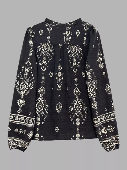 Printed Long Sleeve Blouse - minbolu -