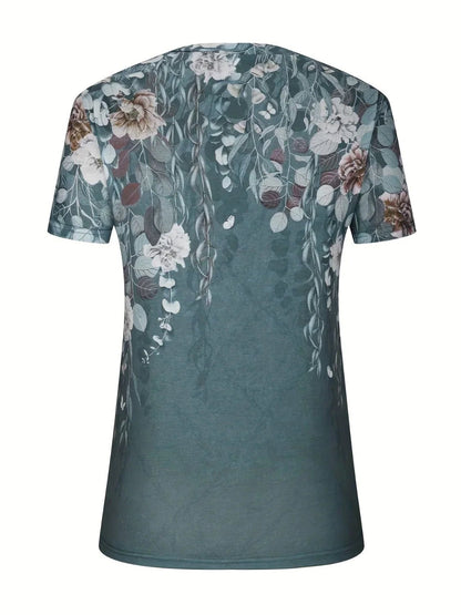 Printed Notched Short Sleeve Blouse - Stylish Design - minbolu