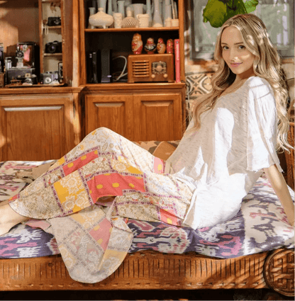 Printed Smocking Waist Side Slit Wide Leg Pants - minbolu -