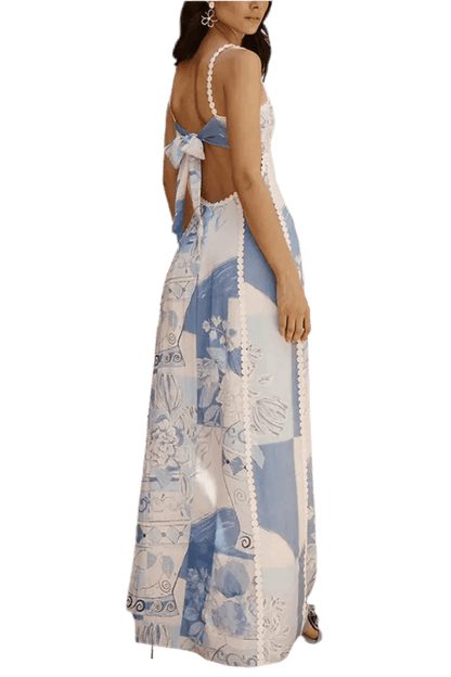 Printed Square Neck Maxi Dress - Alluring Design - minbolu