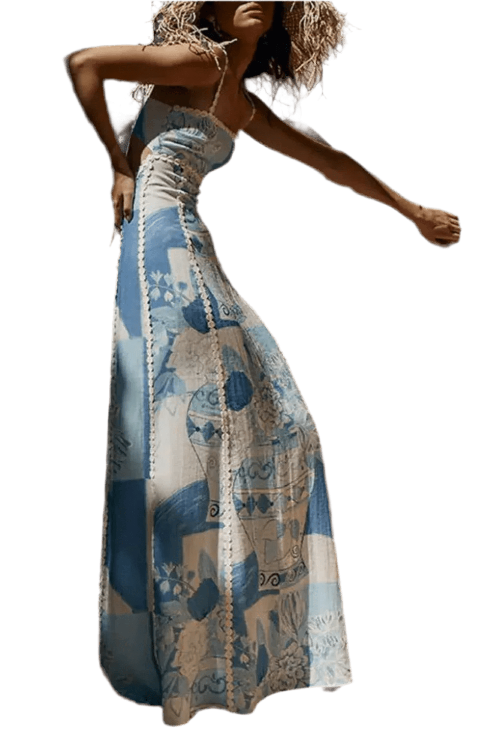 Printed Square Neck Maxi Dress - Alluring Design - minbolu