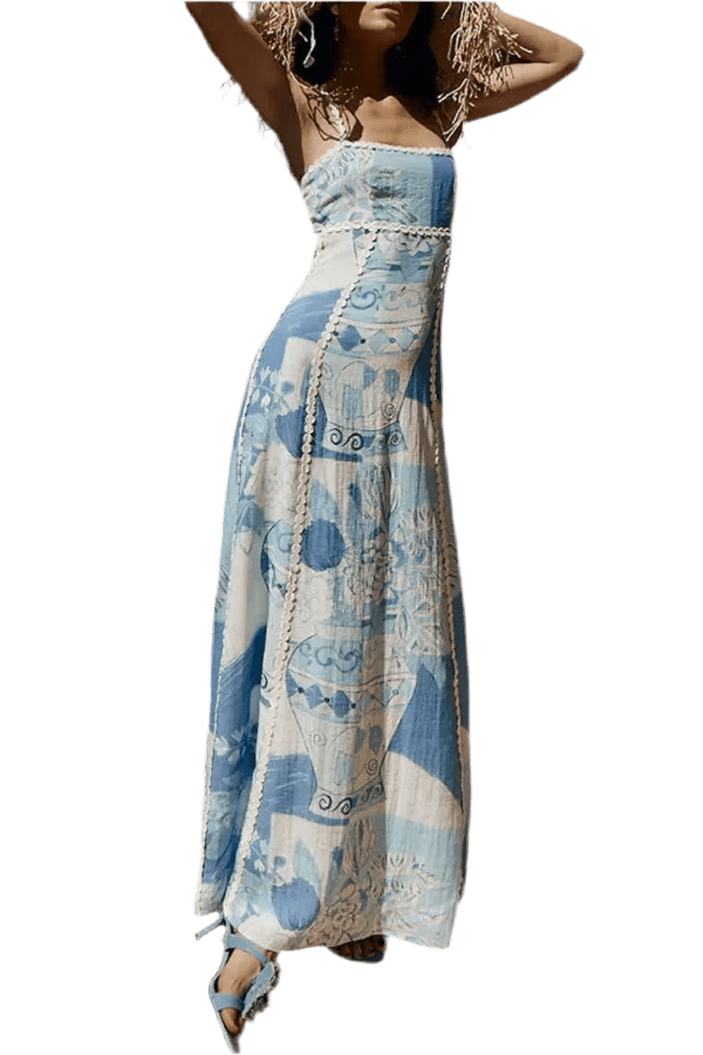Printed Square Neck Maxi Dress - Alluring Design - minbolu -