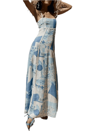 Printed Square Neck Maxi Dress - Alluring Design - minbolu -