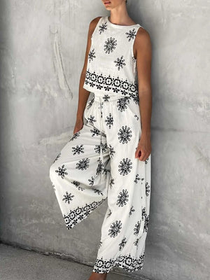 Boho Clothing Set - Geometric Print Tank and Pants | Versatile Two-Piece - minbolu -