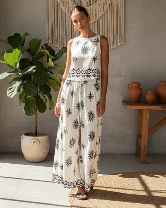 Boho Clothing Set - Geometric Print Tank and Pants | Versatile Two-Piece - minbolu -