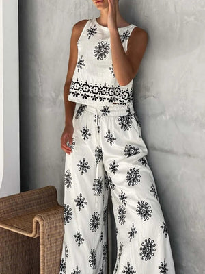 Boho Clothing Set - Geometric Print Tank and Pants | Versatile Two-Piece - minbolu -