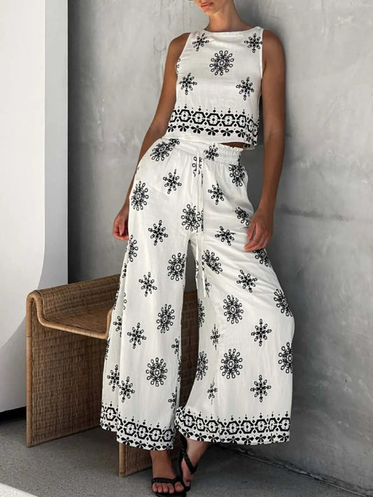 Printed Tank and Pants Set - minbolu -