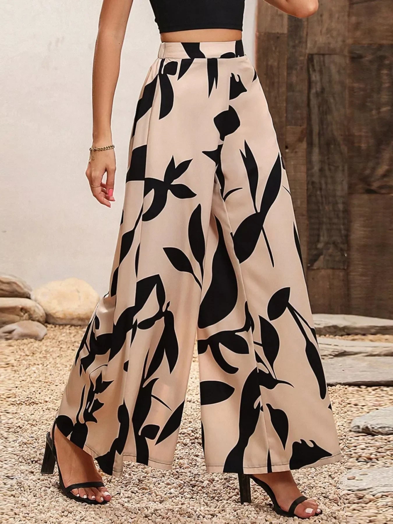 Printed Wide Leg Pants - minbolu -