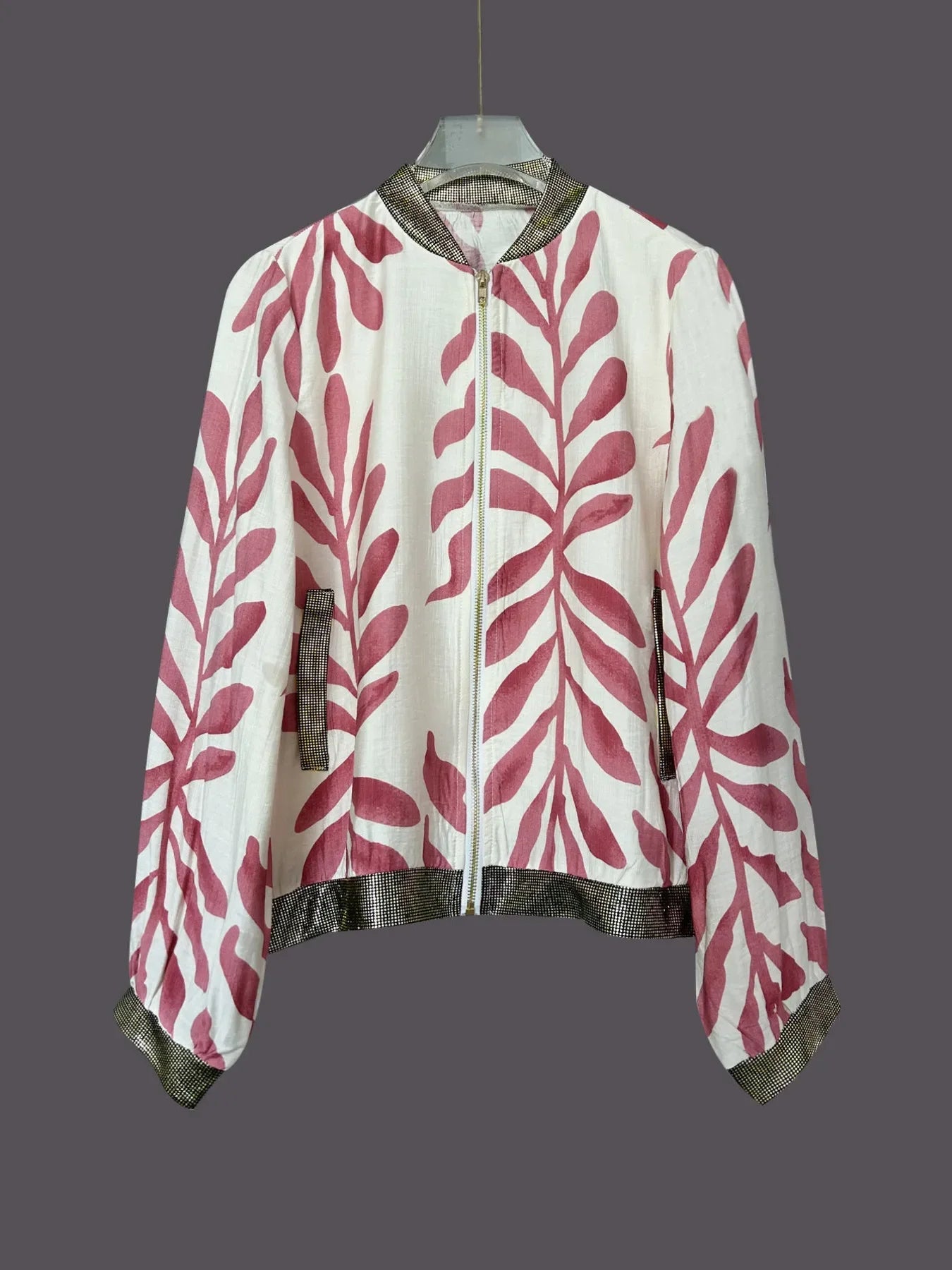 Printed Zip Up Long Sleeve Jacket - minbolu -