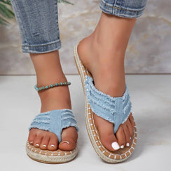 Raw Hem Toe Post Sandals - Summer Chic: Pastel Blue - minbolu -