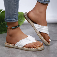 Raw Hem Toe Post Sandals - Summer Chic: White - minbolu -