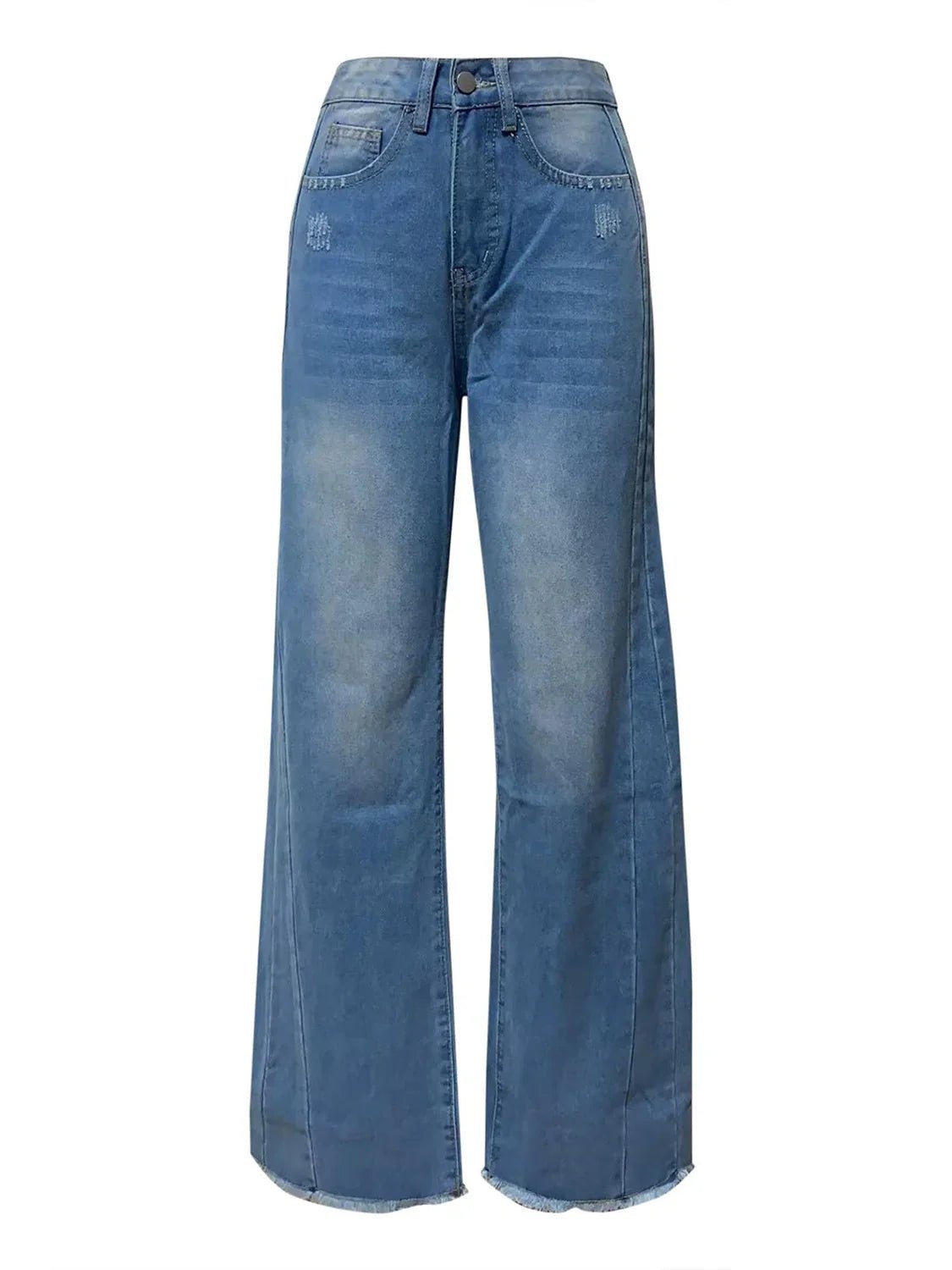 Raw Hem Wide Leg Jeans with Pockets - minbolu