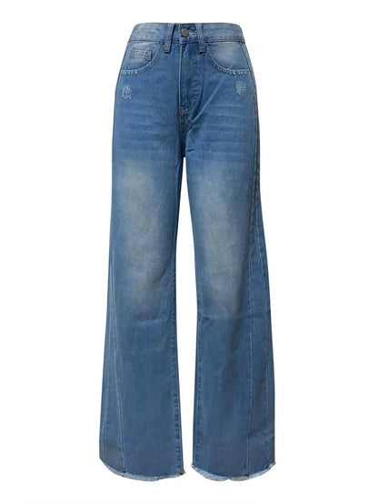 Raw Hem Wide Leg Jeans with Pockets - minbolu