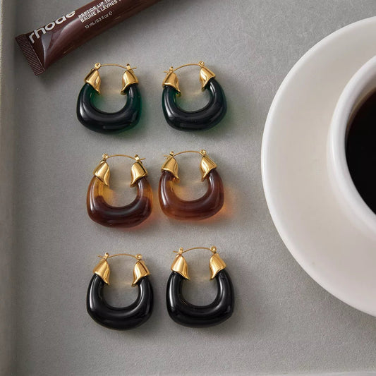 Resin Hoop Earrings with Gold Accents - minbolu -