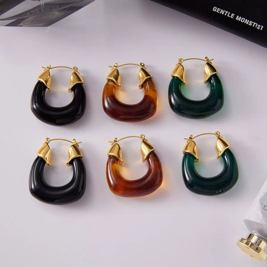 Resin Hoop Earrings with Gold Accents - minbolu -