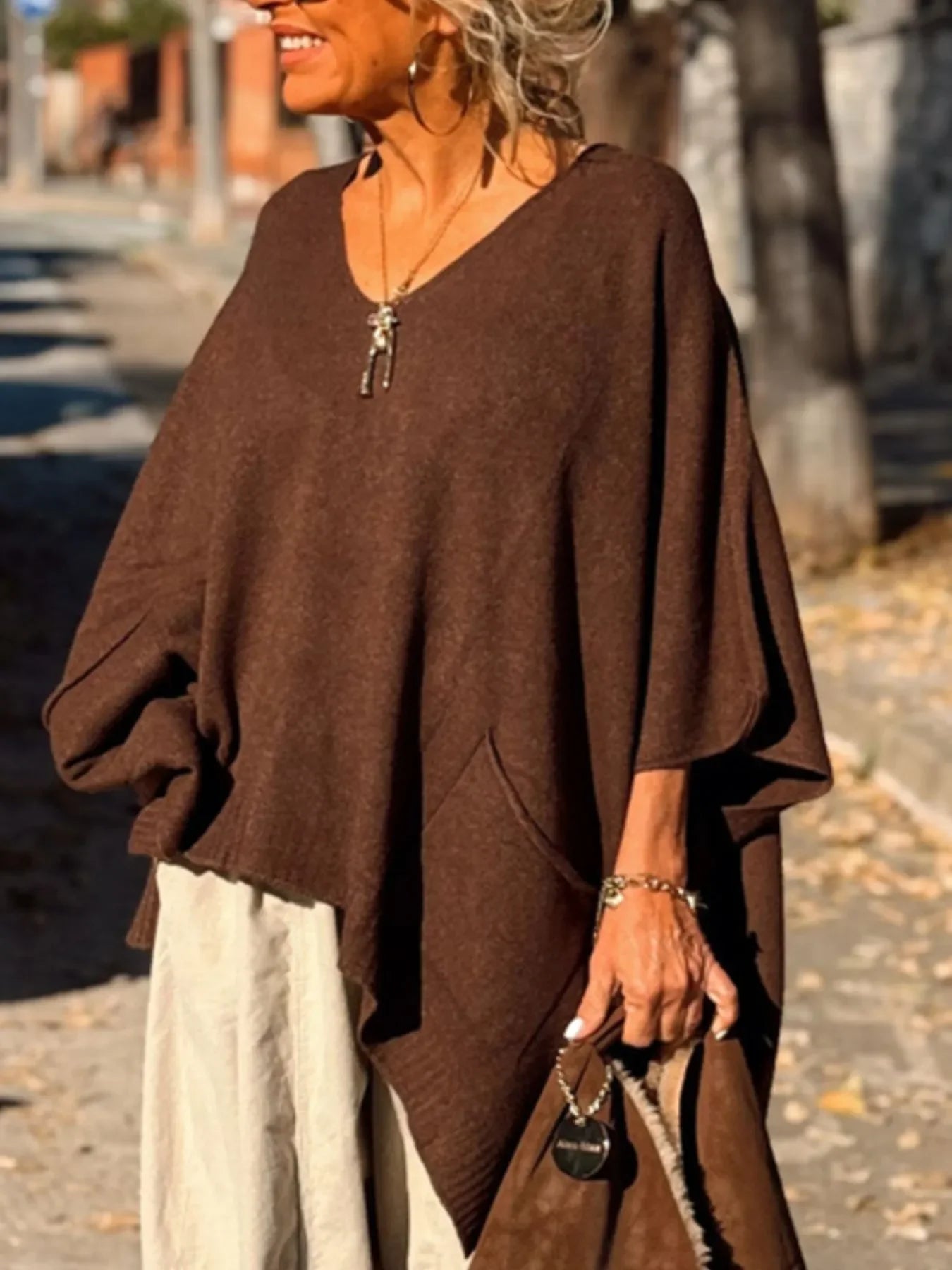 Ribbed Hem V-Neck Sweater - minbolu -