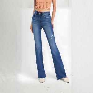 RISEN Distressed Mid Rise Flare Leg Jeans - Mid - Rise Jeans - minbolu