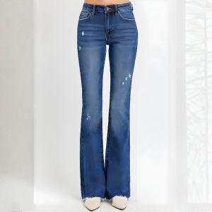 RISEN Distressed Mid Rise Flare Leg Jeans - Mid - Rise Jeans - minbolu