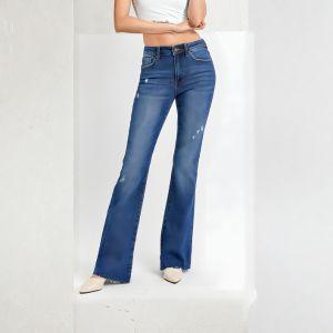 RISEN Distressed Mid Rise Flare Leg Jeans - Mid - Rise Jeans - minbolu