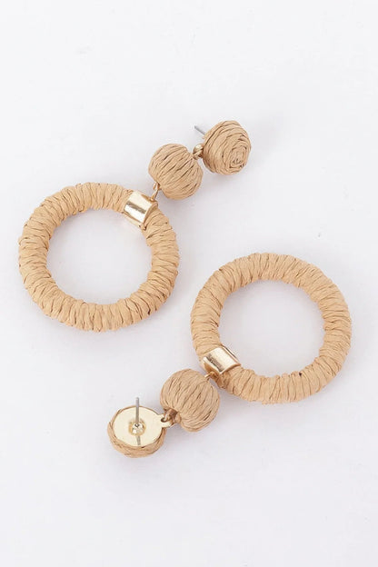 Round Faux Straw Earring - minbolu