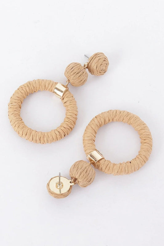 Round Faux Straw Earring - minbolu -