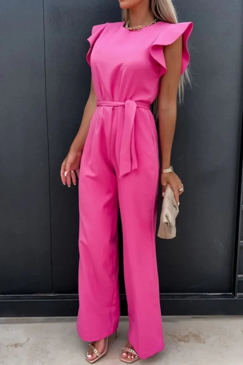 Round Neck Cap Sleeve Jumpsuit - minbolu -