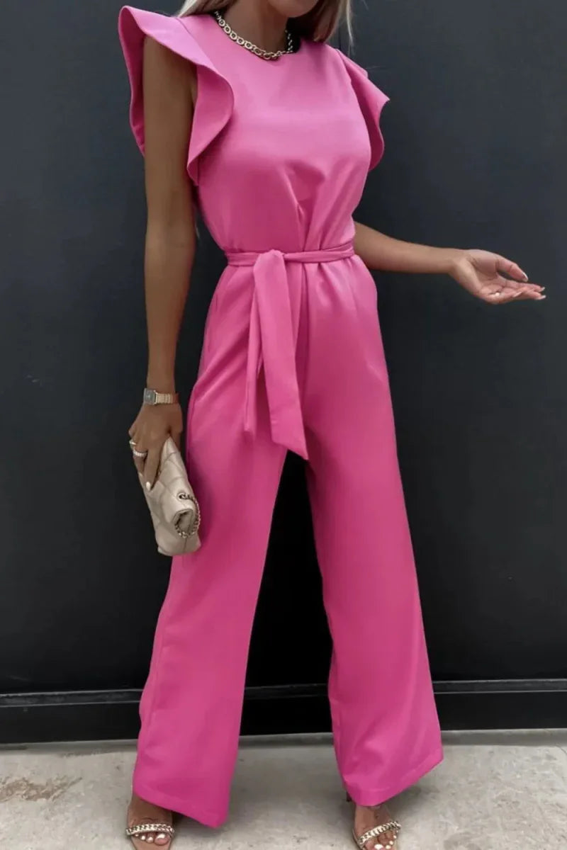 Round Neck Cap Sleeve Jumpsuit - minbolu -